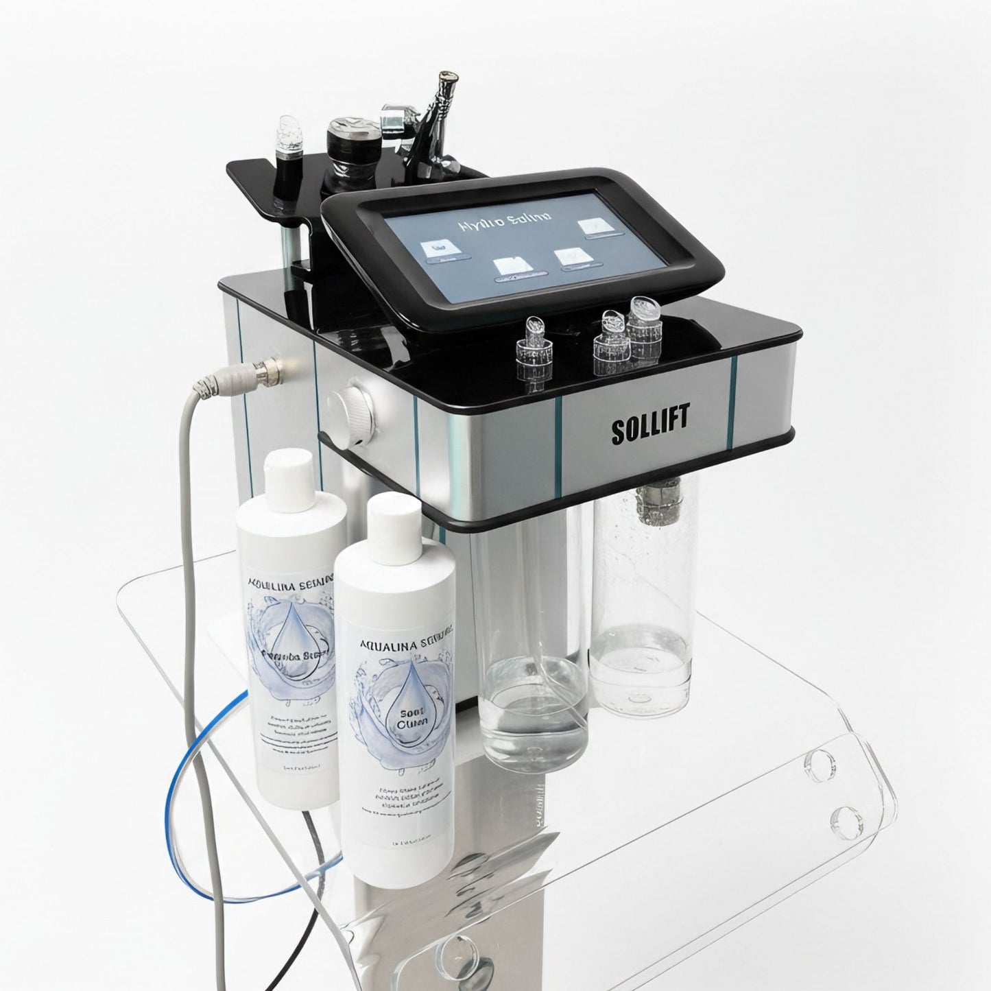 hydrodermabrasion, diamond dermabrasion, EMS, electroporation, and oxygen infusion device