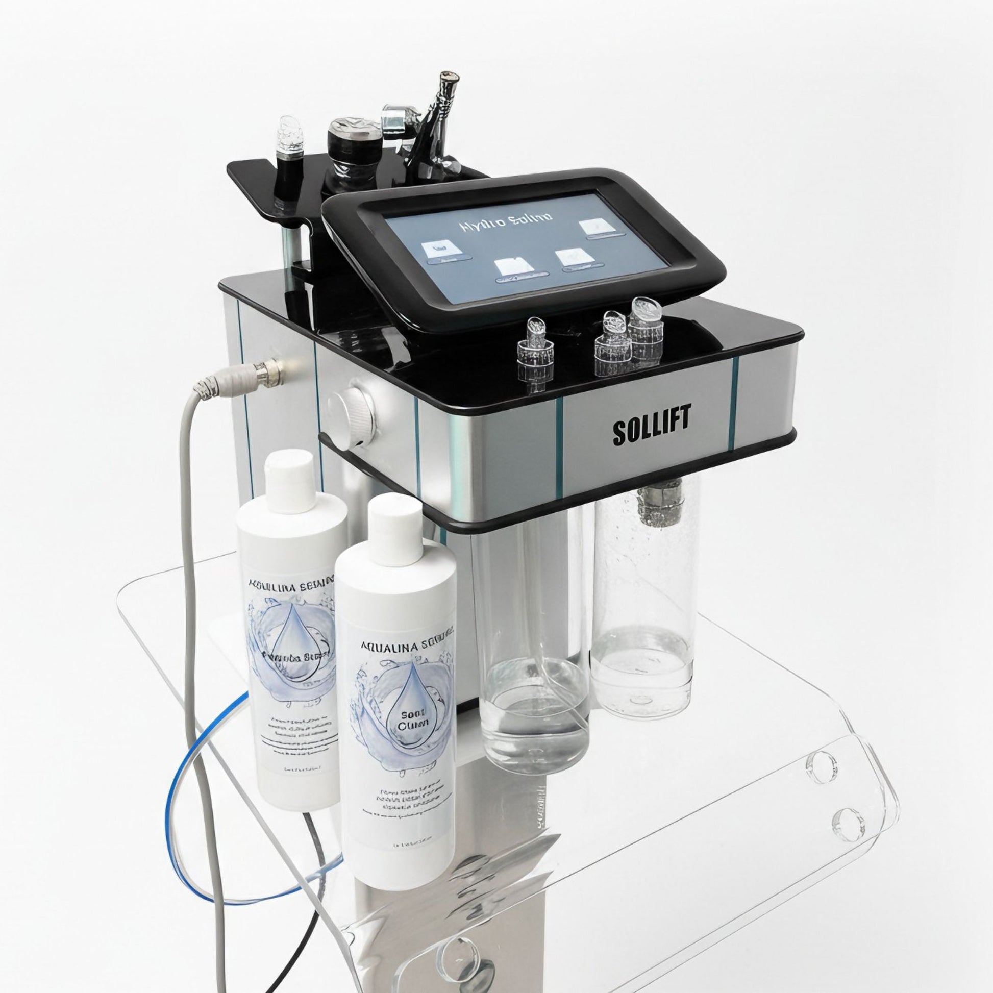 hydrodermabrasion, diamond dermabrasion, EMS, electroporation, and oxygen infusion device